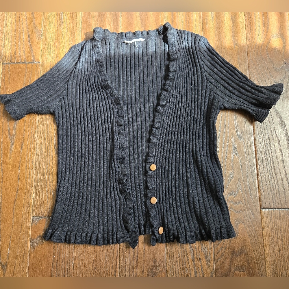 Black Ribbed Button-Up Sweater Cardigan